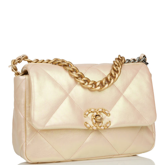 Chanel Medium 19 Flap Bag Rose Iridescent Calfskin Mixed Hardware Rovelle Bags