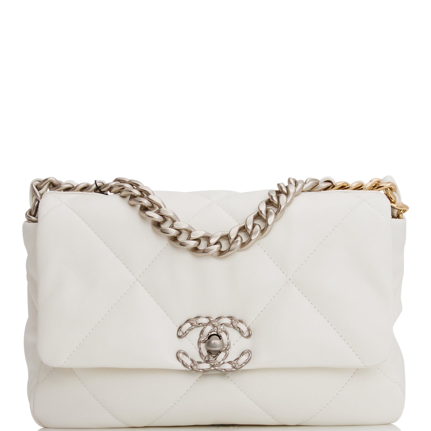 Chanel Medium 19 Flap Bag White Goatskin Mixed Hardware Rovelle Bags