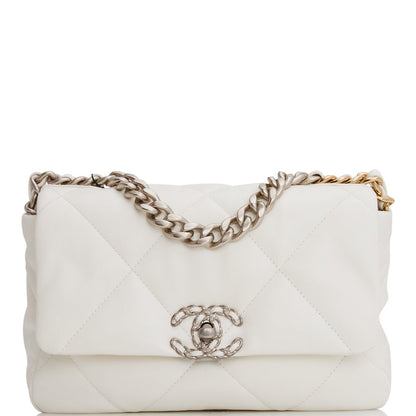 Chanel Medium 19 Flap Bag White Goatskin Mixed Hardware Rovelle Bags