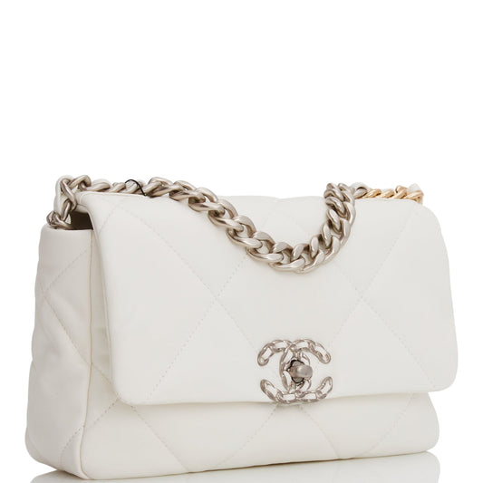 Chanel Medium 19 Flap Bag White Goatskin Mixed Hardware Rovelle Bags