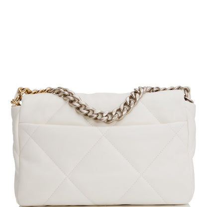 Chanel Medium 19 Flap Bag White Goatskin Mixed Hardware Rovelle Bags