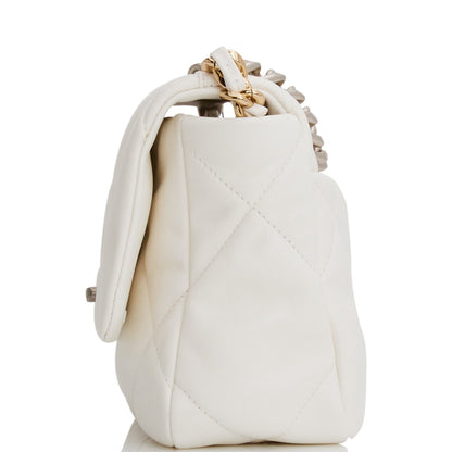 Chanel Medium 19 Flap Bag White Goatskin Mixed Hardware Rovelle Bags