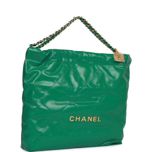 Chanel Medium 22 Bag Green Calfskin Gold Hardware Rovelle Bags