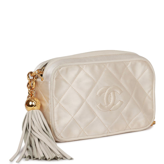Chanel Mini Camera Bag Beige Satin Gold Hardware Rovelle Bags