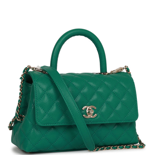 Chanel Small Coco Handle Flap Bag Green Caviar Light Gold Hardware Rovelle Bags