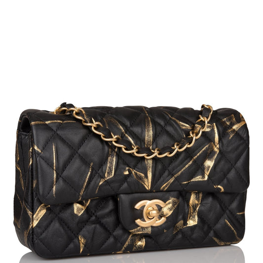 Chanel Mini Rectangular Flap Bag Black And Gold Aged Calfskin Antique Gold Hardware Rovelle Bags
