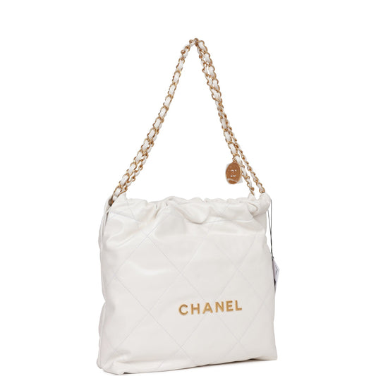 Chanel Small 22 Bag White Calfskin Gold Hardware Rovelle Bags