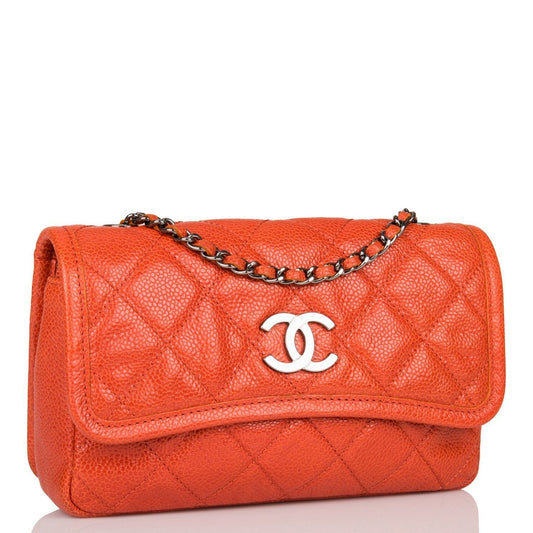 Chanel Mini Flap Bag Dark Orange Caviar Ruthenium Hardware Rovelle Bags
