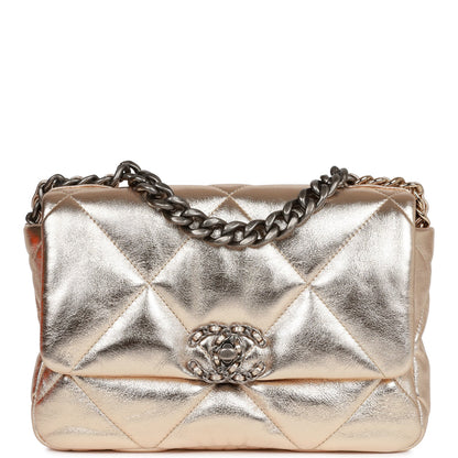 Chanel Medium 19 Flap Bag Gold Metallic Lambskin Mixed Hardware Rovelle Bags