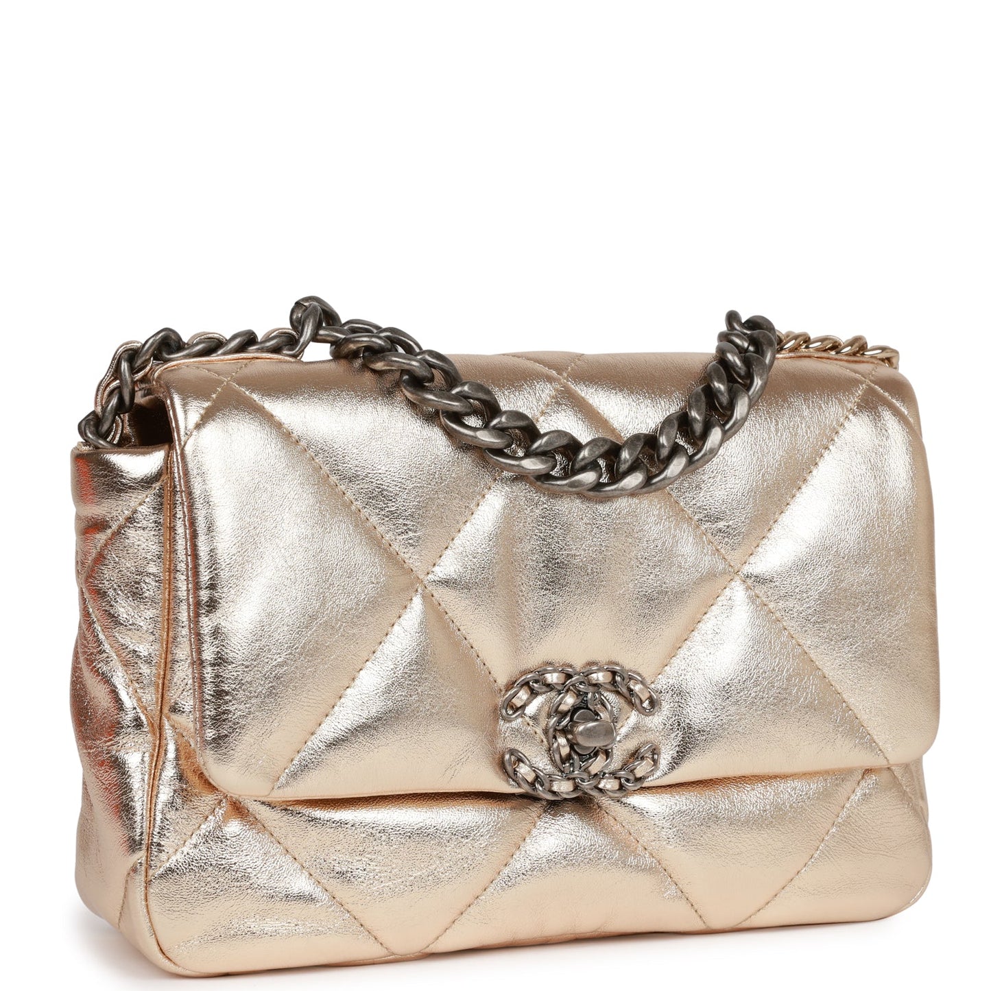 Chanel Medium 19 Flap Bag Gold Metallic Lambskin Mixed Hardware Rovelle Bags