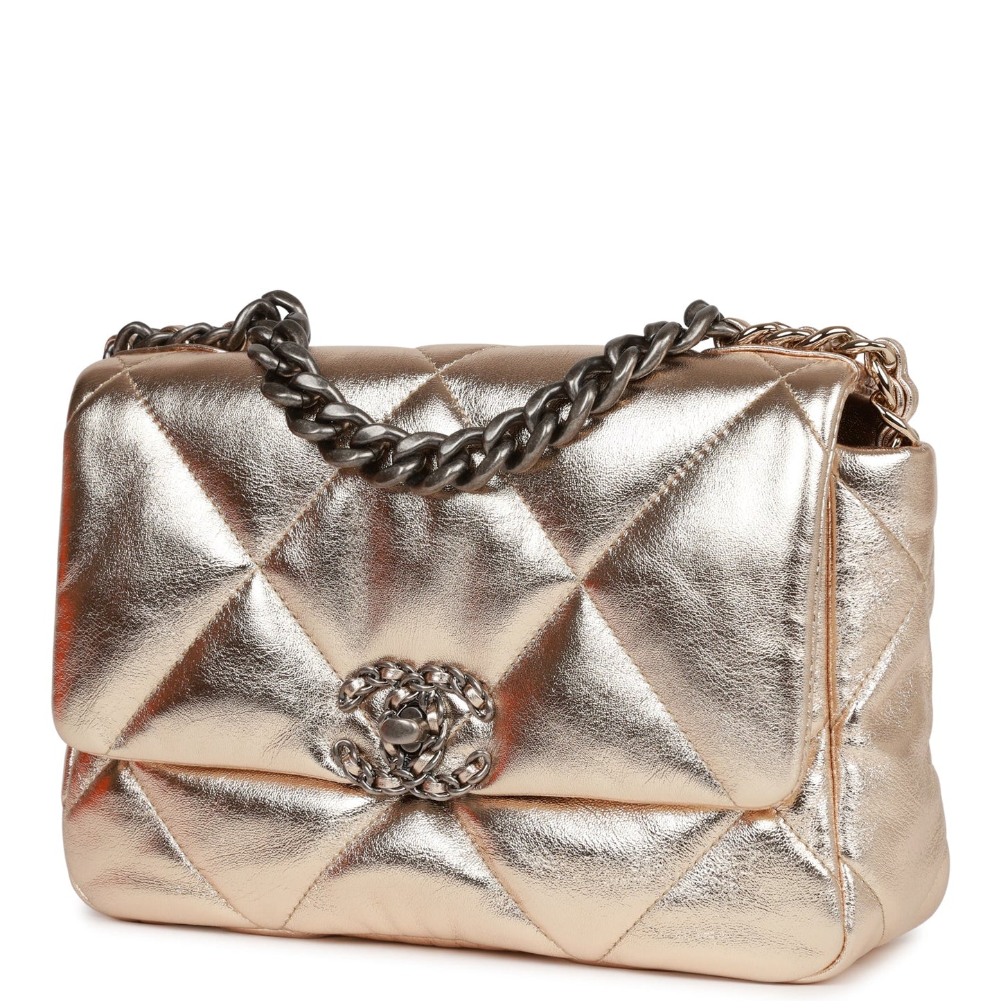 Chanel Medium 19 Flap Bag Gold Metallic Lambskin Mixed Hardware Rovelle Bags