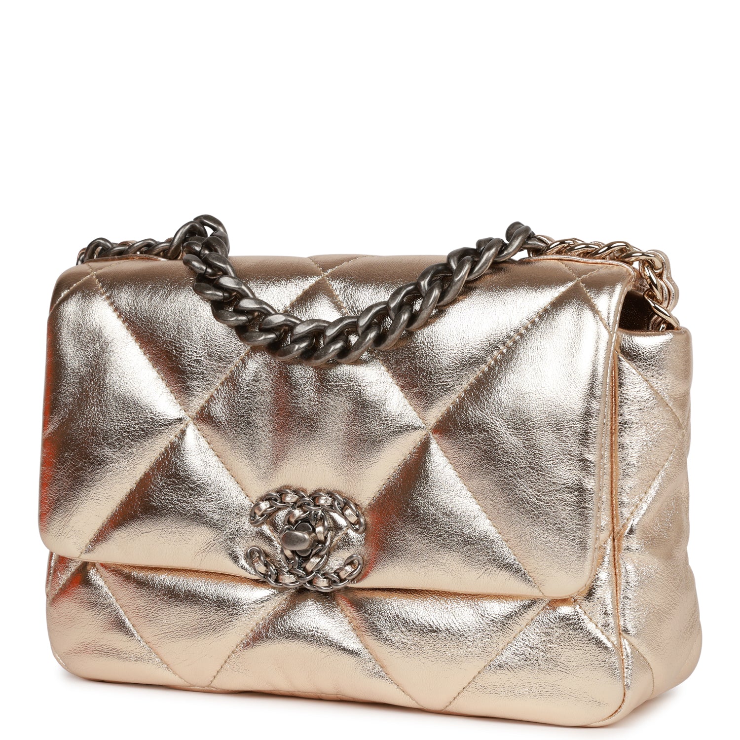 Chanel Medium 19 Flap Bag Gold Metallic Lambskin Mixed Hardware Rovelle Bags