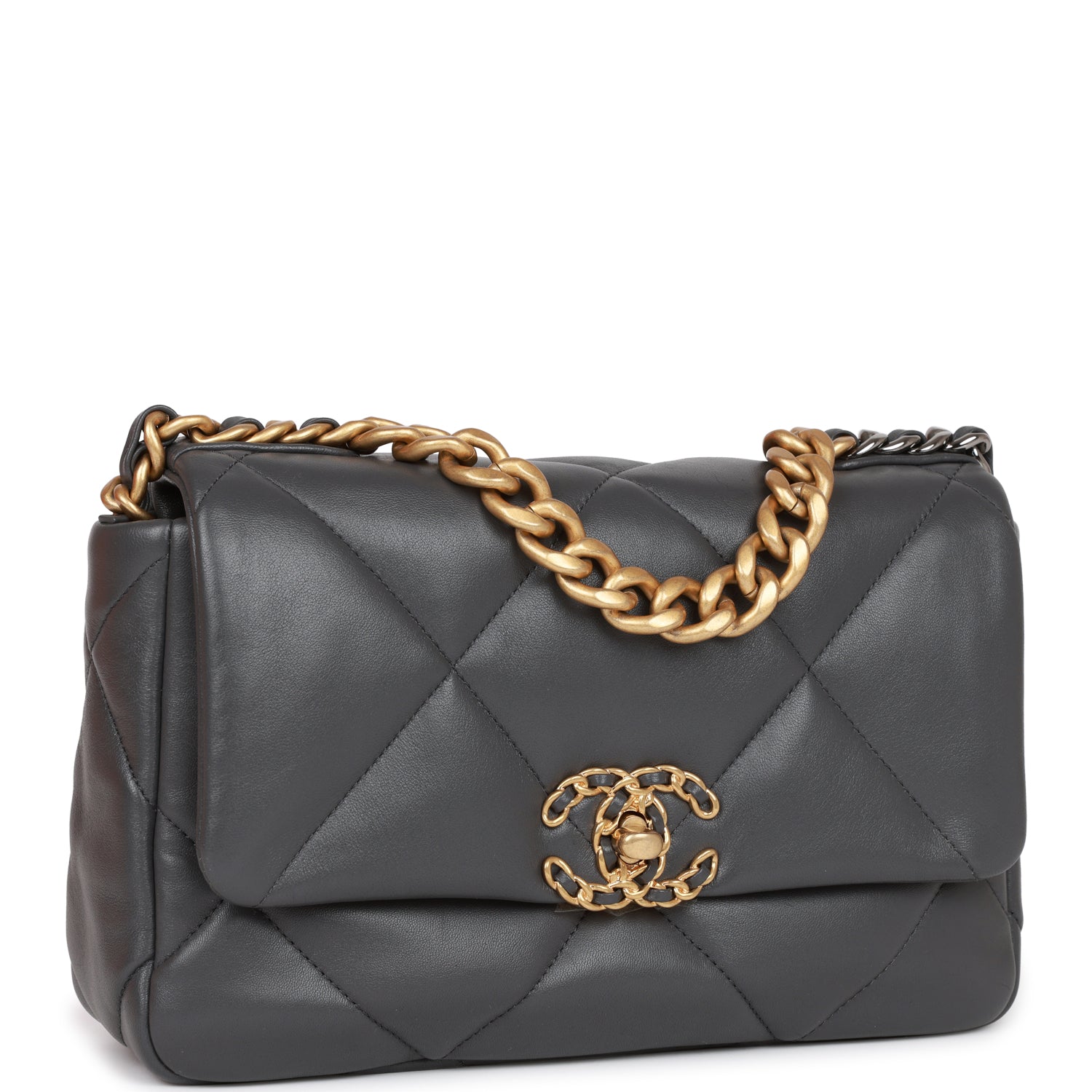 Chanel Medium 19 Flap Bag Grey Calfskin Mixed Hardware Rovelle Bags
