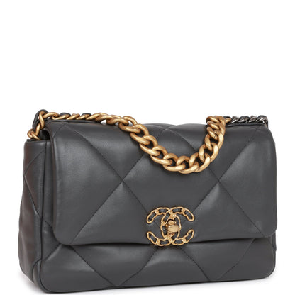 Chanel Medium 19 Flap Bag Grey Calfskin Mixed Hardware Rovelle Bags