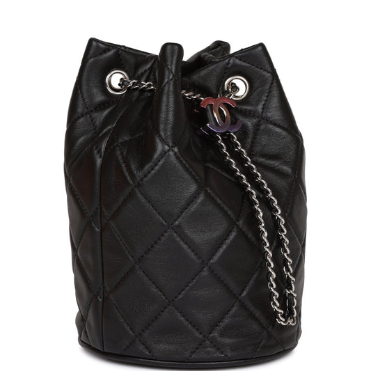Chanel Mini Bucket Bag Black Lambskin Silver Hardware Rovelle Bags
