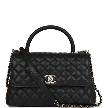 Chanel Small Coco Handle Flap Bag Black Caviar Light Gold Hardware Rovelle Bags