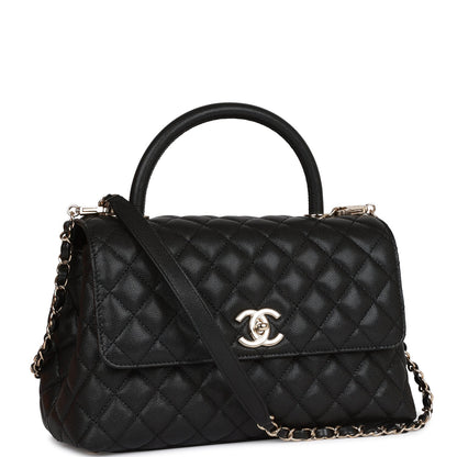 Chanel Small Coco Handle Flap Bag Black Caviar Light Gold Hardware Rovelle Bags