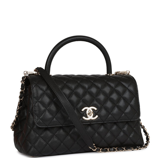 Chanel Small Coco Handle Flap Bag Black Caviar Light Gold Hardware Rovelle Bags