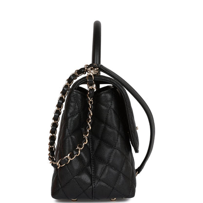 Chanel Small Coco Handle Flap Bag Black Caviar Light Gold Hardware Rovelle Bags