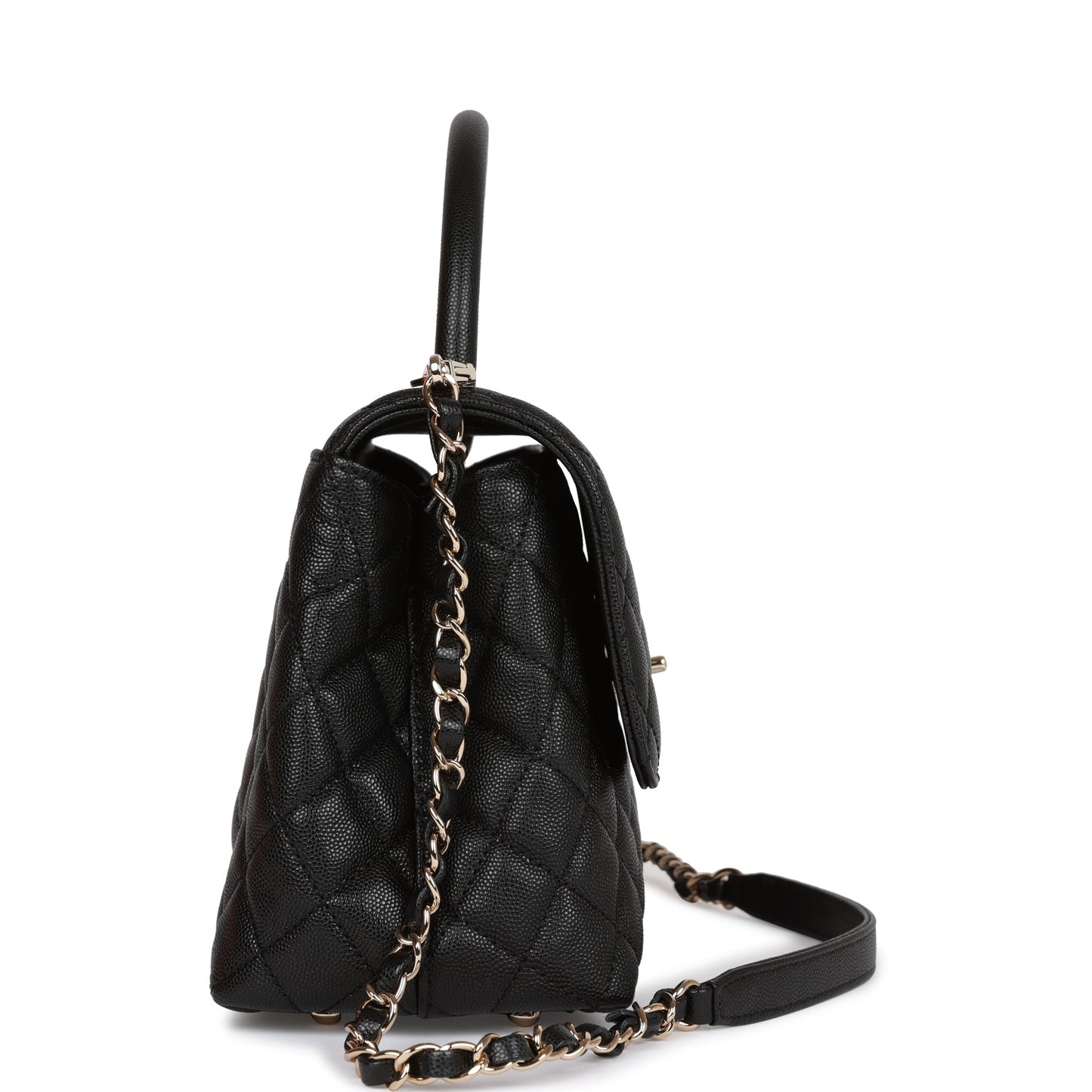 Chanel Small Coco Handle Flap Bag Black Caviar Light Gold Hardware Rovelle Bags