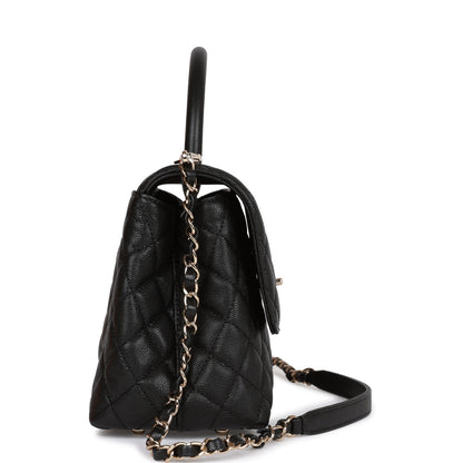 Chanel Small Coco Handle Flap Bag Black Caviar Light Gold Hardware Rovelle Bags
