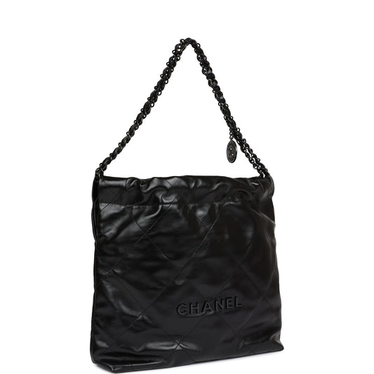 Chanel Small 22 Bag So Black Calfskin Black Hardware Rovelle Bags