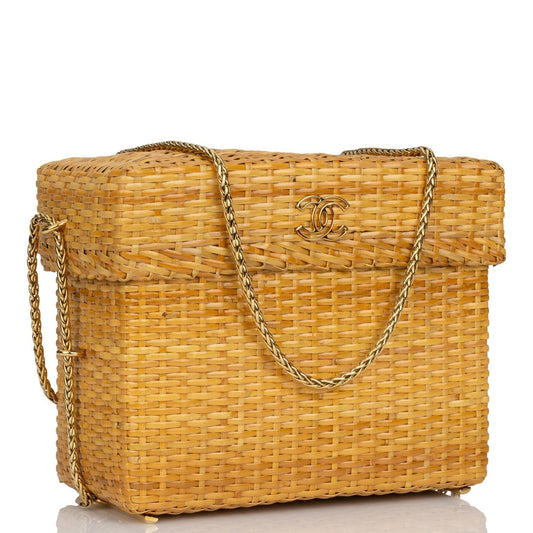 Chanel Small Picnic Basket Bag Natural Wicker Gold Hardware Rovelle Bags