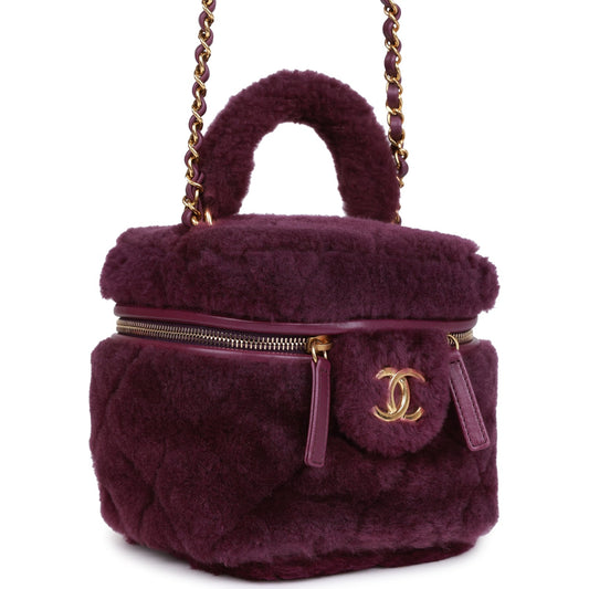 Chanel Small Vanity Case Purple Shearling Gold Hardware Rovelle Bags
