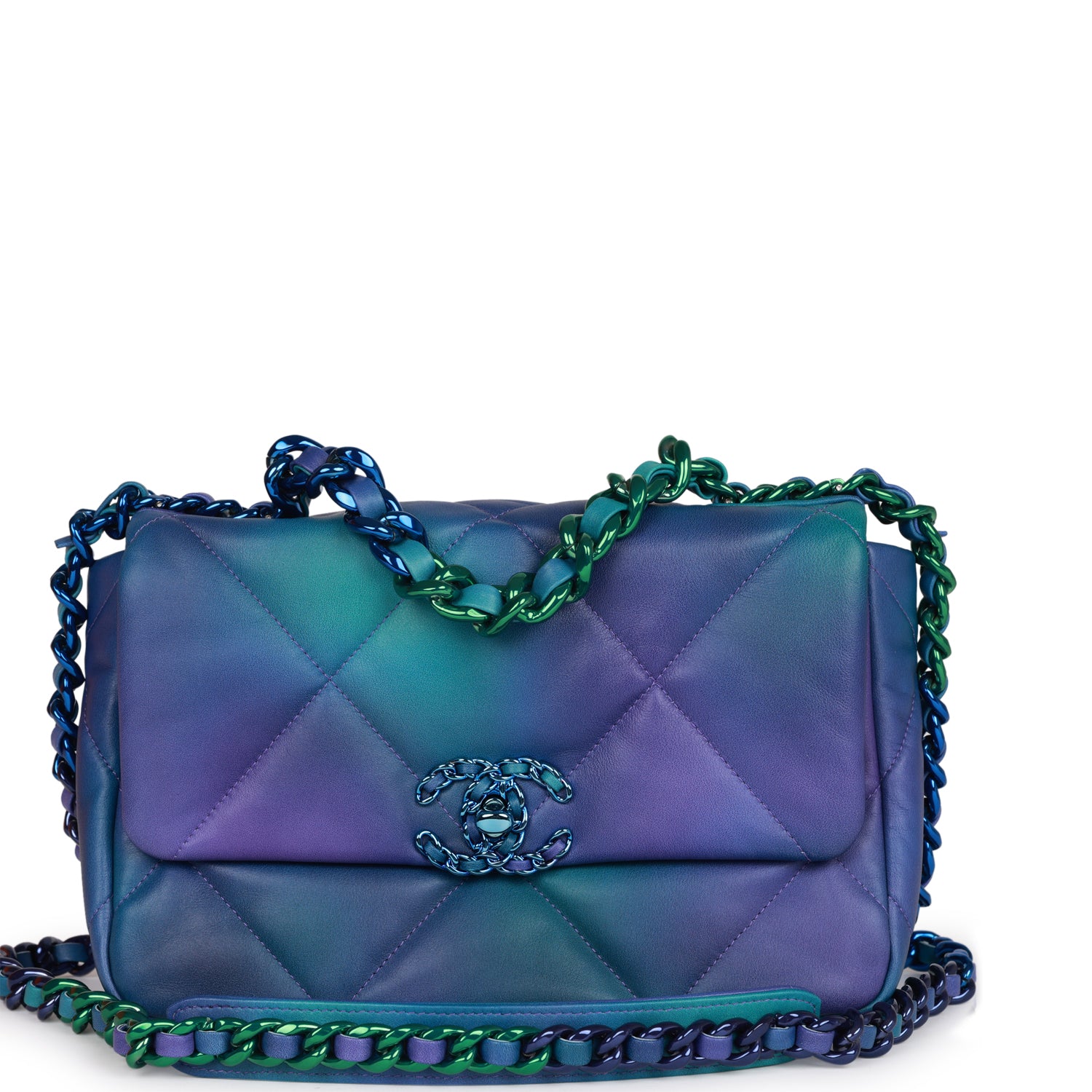Chanel Medium 19 Flap Bag Tie Dye Calfskin Rainbow Hardware Rovelle Bags