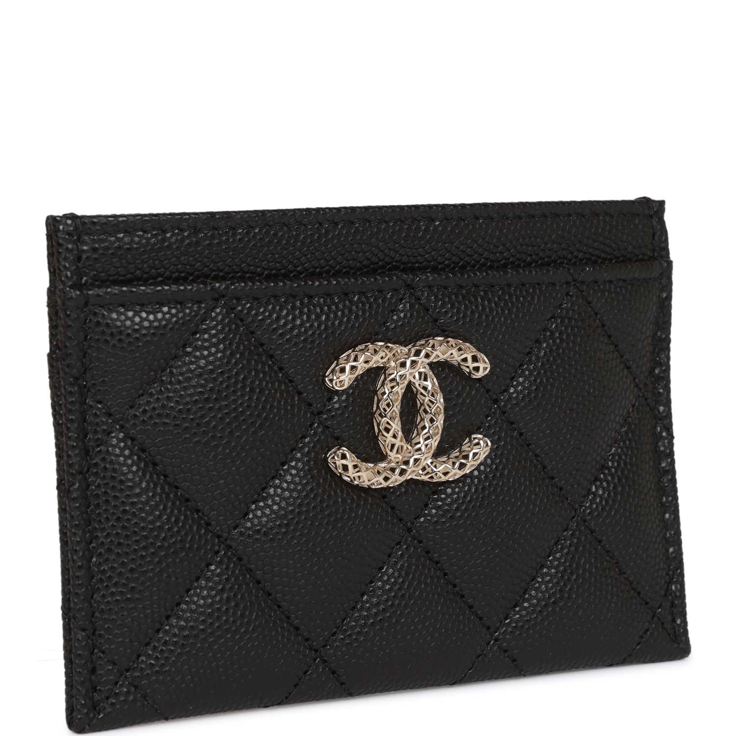 Chanel Card Holder Wallet Black Caviar Light Gold Hardware Rovelle Bags