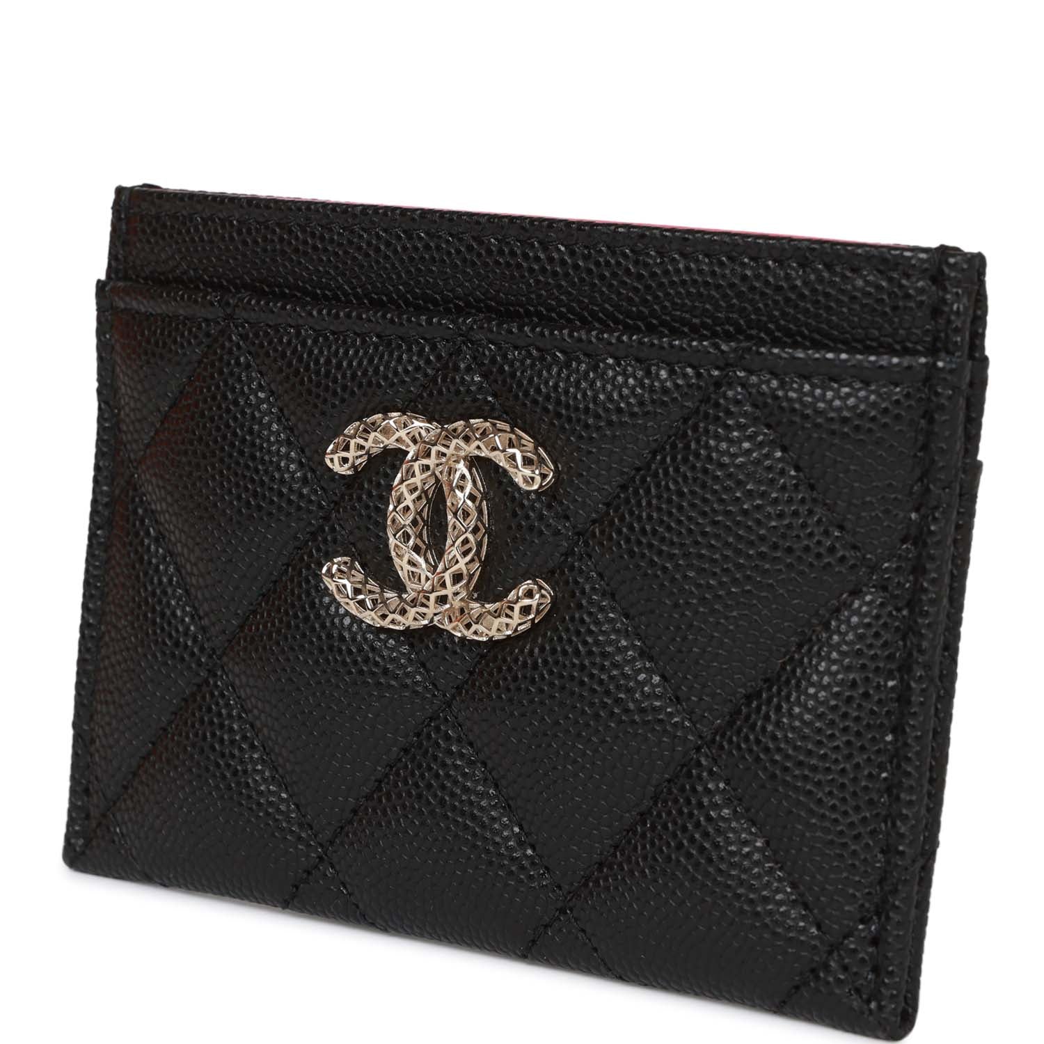 Chanel Card Holder Wallet Black Caviar Light Gold Hardware Rovelle Bags