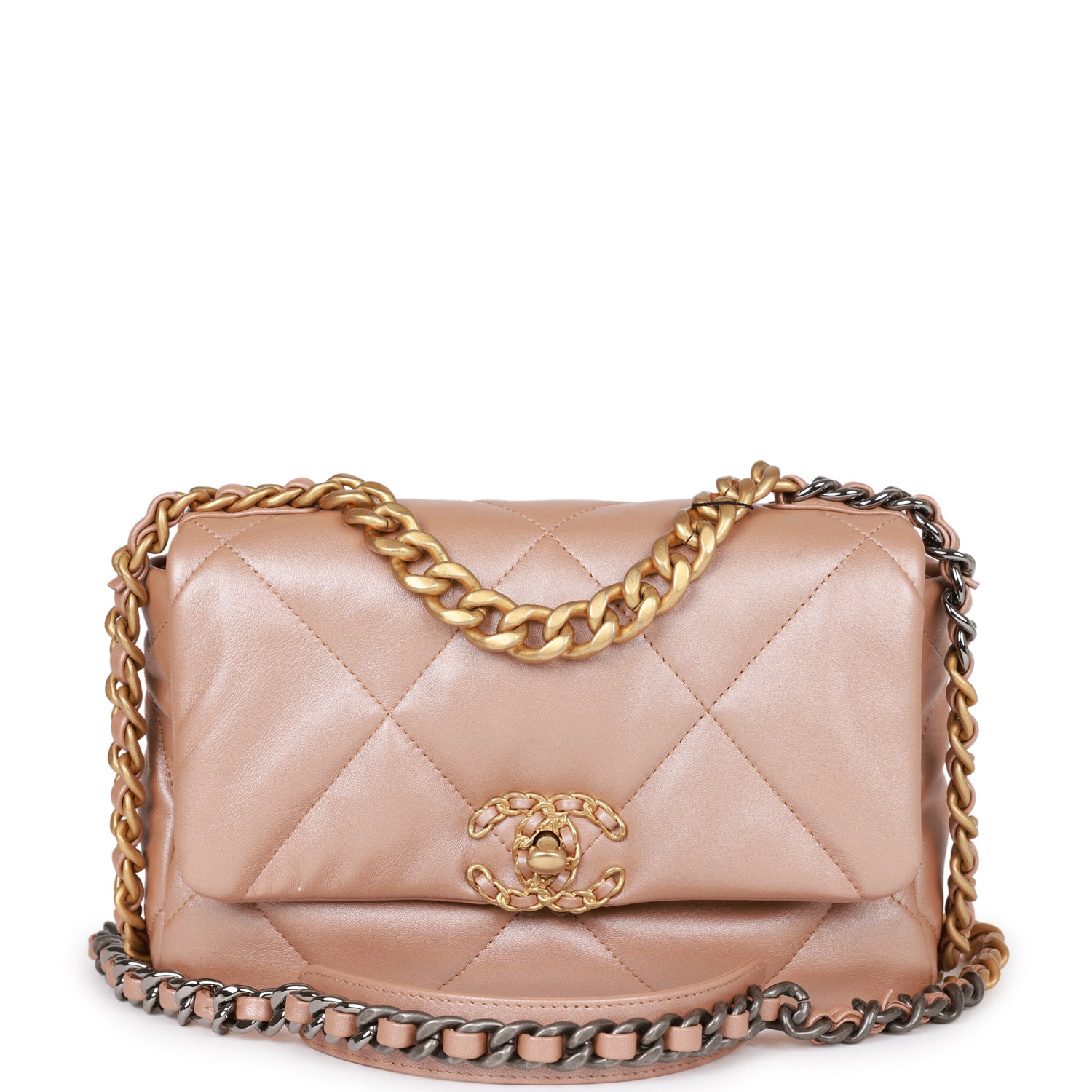 Chanel Medium 19 Flap Bag Beige Iridescent Calfskin Mixed Hardware Rovelle Bags