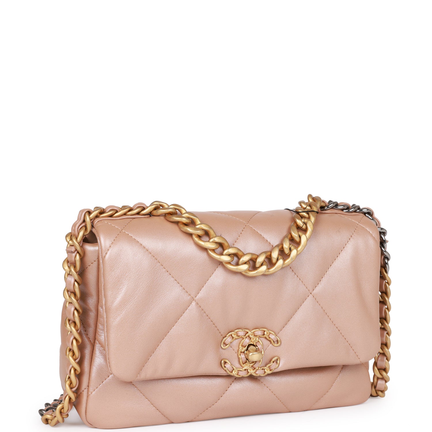 Chanel Medium 19 Flap Bag Beige Iridescent Calfskin Mixed Hardware Rovelle Bags