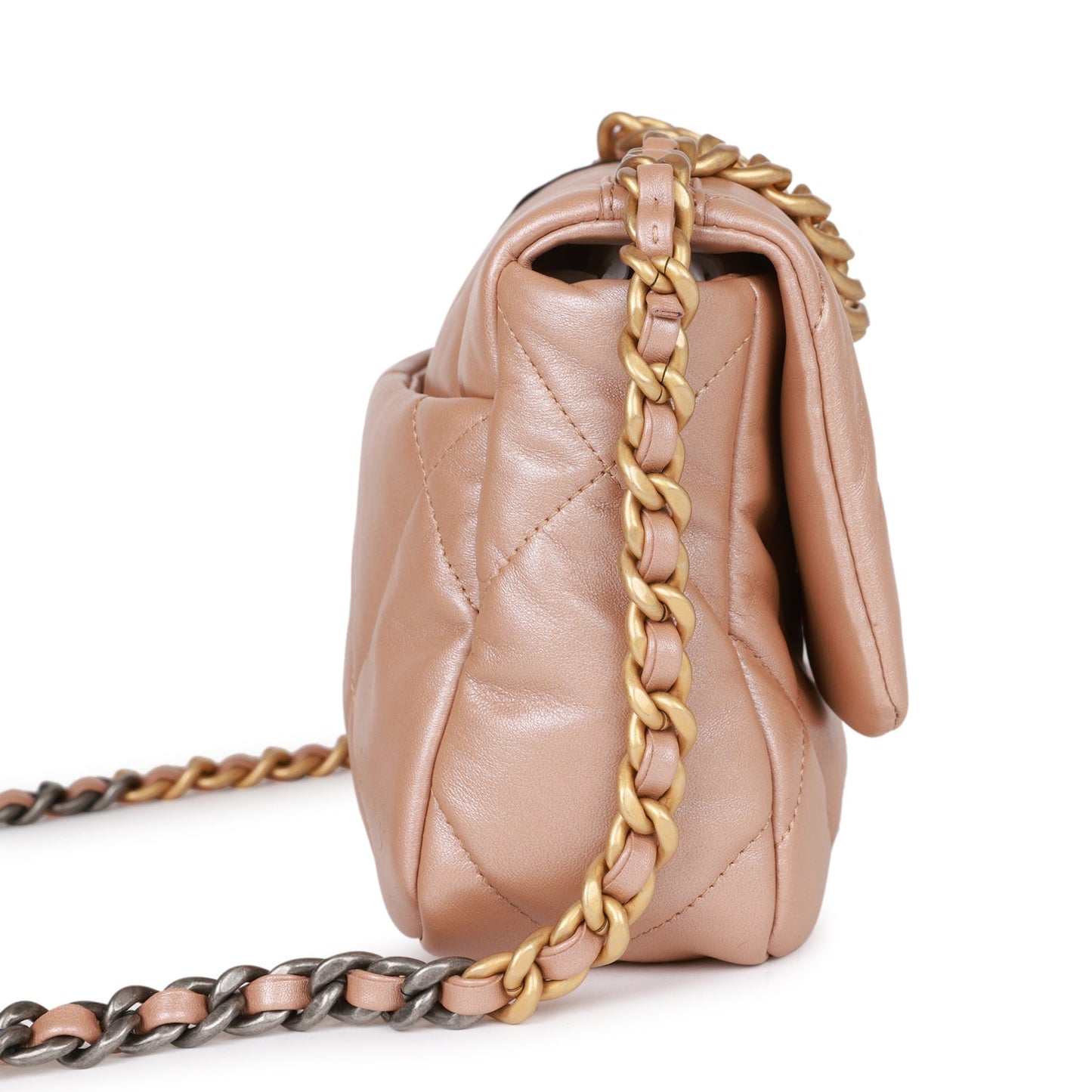 Chanel Medium 19 Flap Bag Beige Iridescent Calfskin Mixed Hardware Rovelle Bags