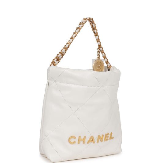 Chanel Mini 22 Bag White Calfskin Gold Hardware Rovelle Bags