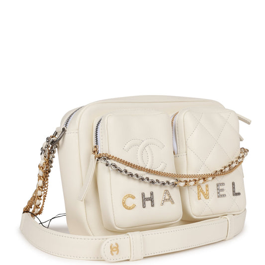 Chanel Small Camera Bag White Calfskin Mixed Metal Hardware Rovelle Bags