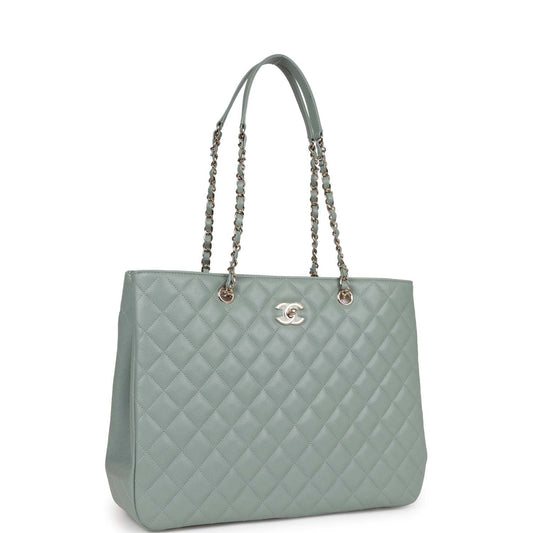 Chanel Small Timeless Shopping Tote Bag Green Caviar Light Gold Hardware Rovelle Bags