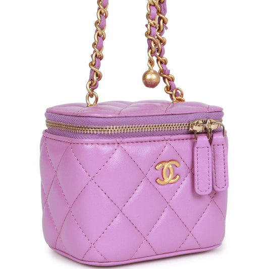 Chanel Small Classic Cc Vanity Case Purple Lambskin Gold Hardware Rovelle Bags