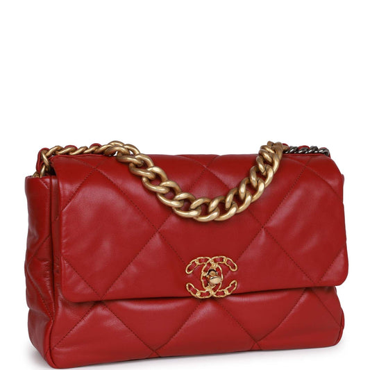 Chanel Medium 19 Flap Bag Red Calfskin Mixed Hardware Rovelle Bags