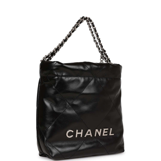 Chanel Mini 22 Bag Black Calfskin Silver Hardware Rovelle Bags