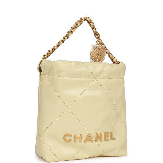 Chanel Mini 22 Bag Yellow Calfskin Gold Hardware Rovelle Bags