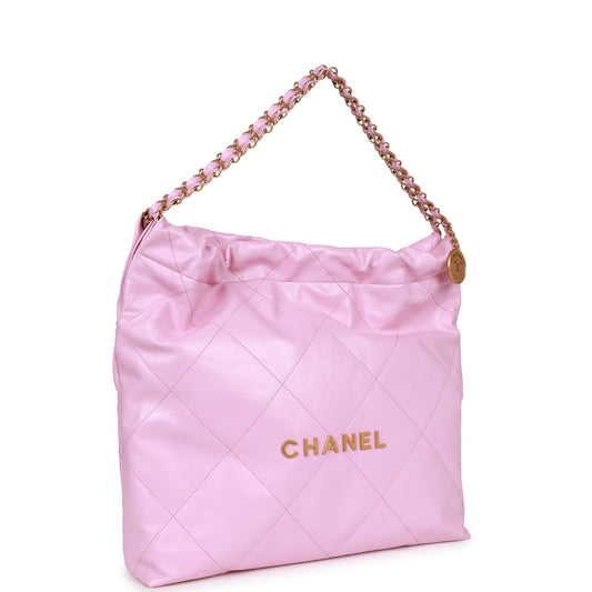 Chanel Small 22 Bag Pink Calfskin Antique Gold Hardware Rovelle Bags