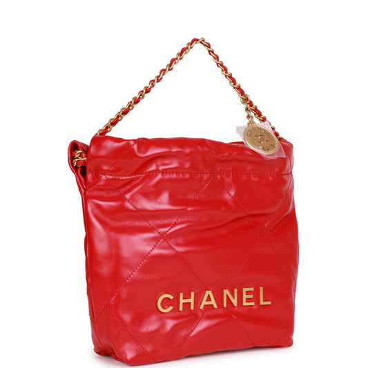 Chanel Mini 22 Bag Red Calfskin Gold Hardware Rovelle Bags