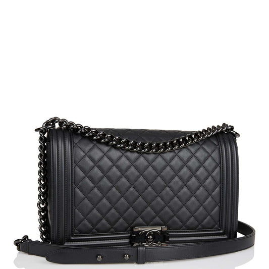 Chanel New Medium Boy Bag So Black Calfskin Black Hardware Rovelle Bags