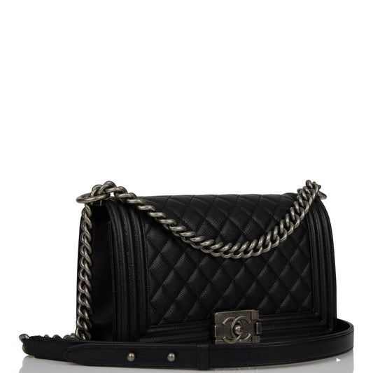 Chanel Medium Boy Bag Black Caviar Ruthenium Hardware Rovelle Bags