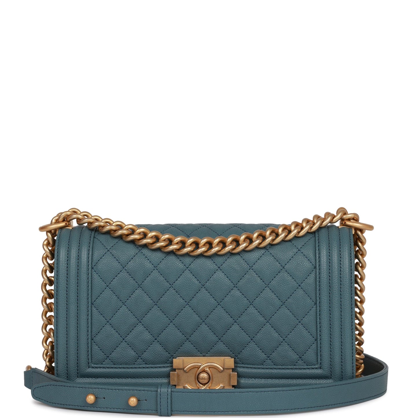 Chanel Medium Boy Bag Blue Caviar Antique Gold Hardware Rovelle Bags