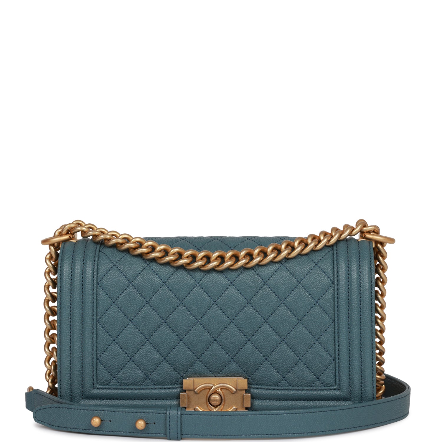 Chanel Medium Boy Bag Blue Caviar Antique Gold Hardware Rovelle Bags