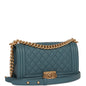 Chanel Medium Boy Bag Blue Caviar Antique Gold Hardware Rovelle Bags