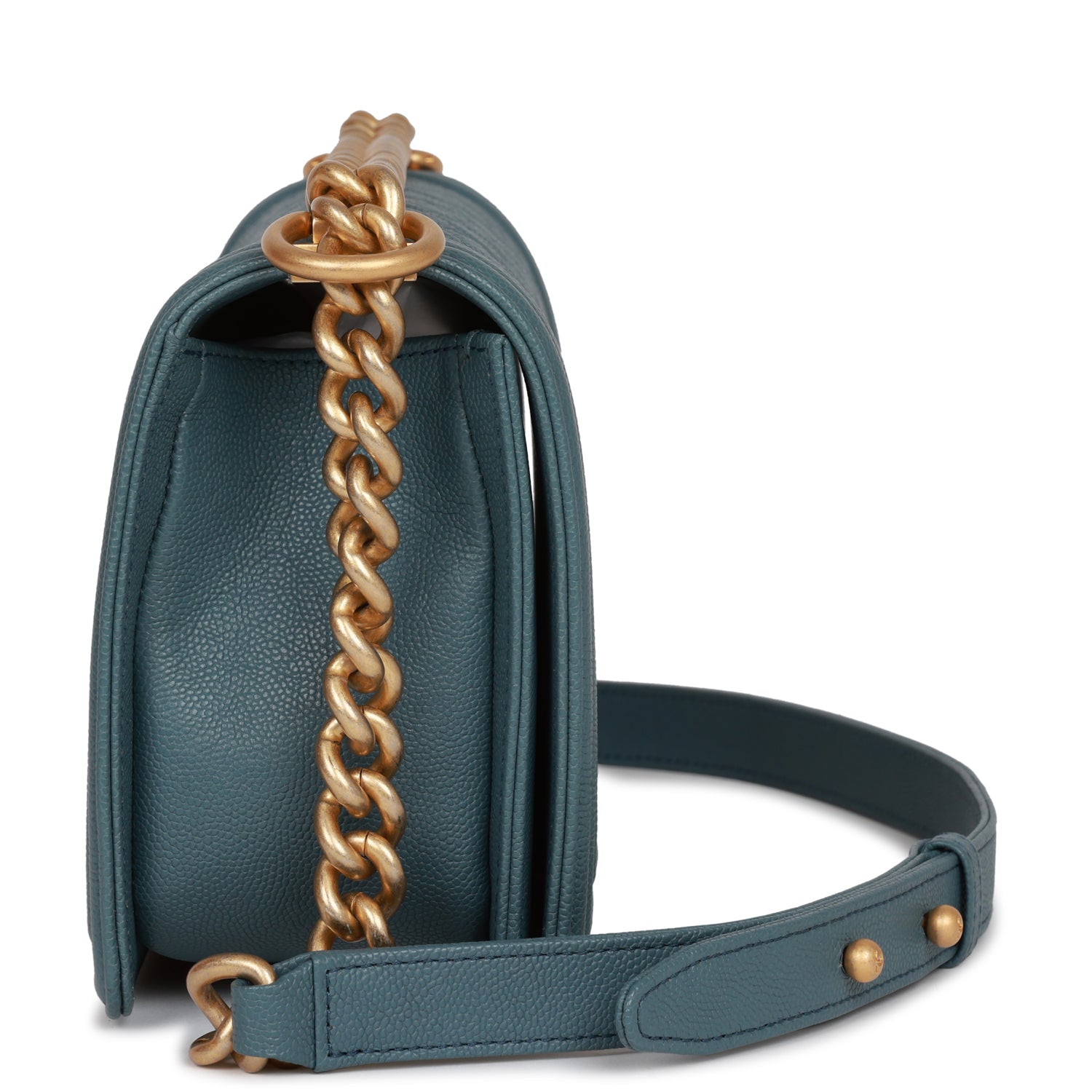 Chanel Medium Boy Bag Blue Caviar Antique Gold Hardware Rovelle Bags