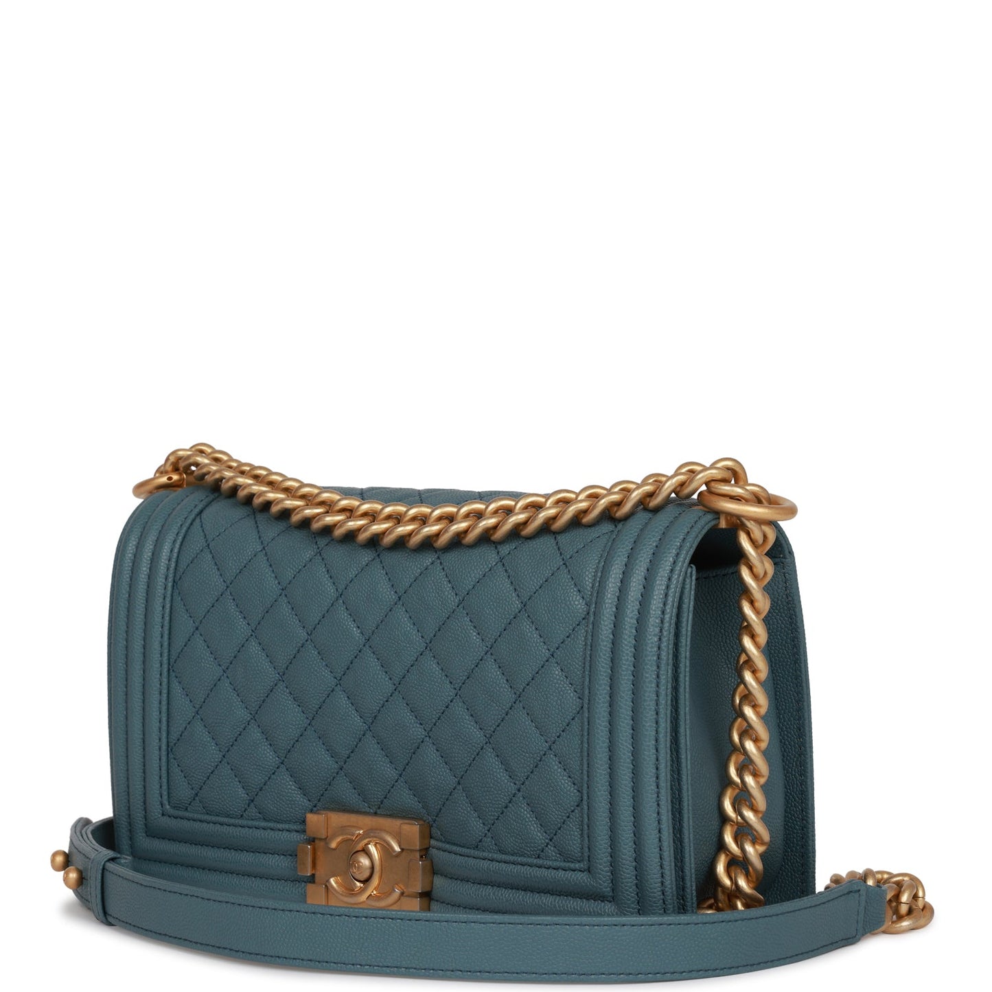 Chanel Medium Boy Bag Blue Caviar Antique Gold Hardware Rovelle Bags